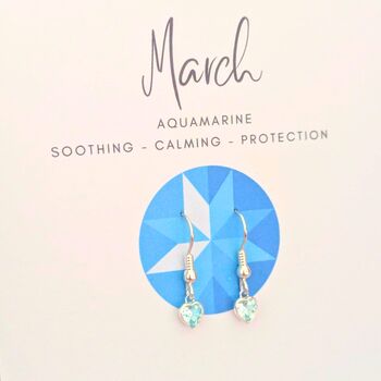 March Heart Birthstone Sterling Silver Earrings, 5 of 7