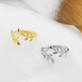Sterling Silver Olive Leaf Ring, 2 of 12