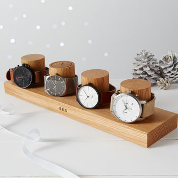 Personalised Solid Oak Watch Stand For Four Watches, 12 of 12