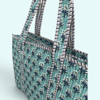 Teal Ditsy Floral Quilted Cotton Tote Bag, 3 of 4