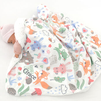 Personalised Woodlands Animal Sherpa Baby Blanket, 7 of 9