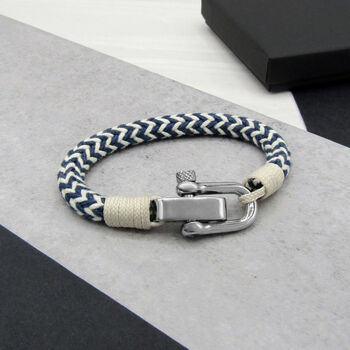 Personalised Men's Shackle And Thick Rope Bracelet, 3 of 7