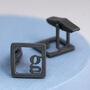 Personalised Initial Cufflinks. Oxidised Sterling Silver Black Monogram, thumbnail 2 of 10