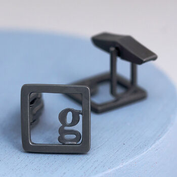 Personalised Initial Cufflinks. Oxidised Sterling Silver Black Monogram, 2 of 10