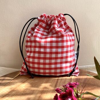 Gingham Cotton Drawstring Gift Pouch Bag, 5 of 7