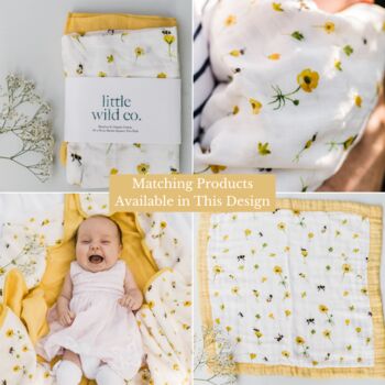Buttercup Bee Bamboo Organic Cotton Muslin Baby Blanket, 4 of 4