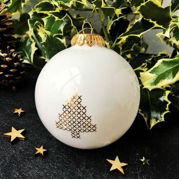 Minimalist White Christmas Bauble With Tree, 5 of 6
