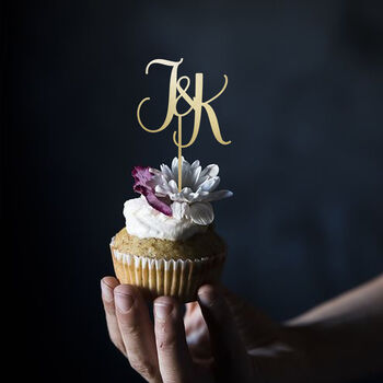 Wooden Wedding Cupcake Topper With Initials, 2 of 5