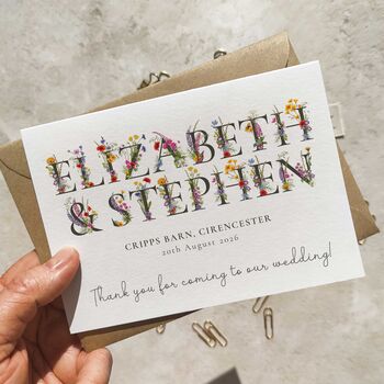Personalised Wildflower Letters Wedding Thank You Cards, 8 of 8