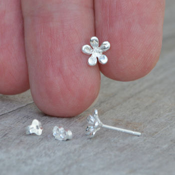 Little Flower Earring Studs In Sterling Silver, 2 of 5