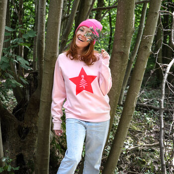 Neon Star Christmas Tree Sweatshirt Jumper, 2 of 8
