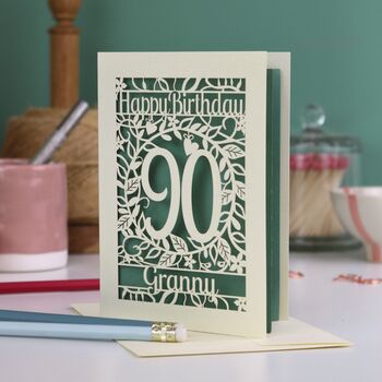 Personalised 90th Birthday Card Papercut Flower Design, 6 of 7