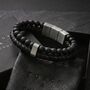 Men’s Adjustable Black Double Leather And Bead Bracelet – 12mm Woven Design With Silver Stainless Steel Clasp, thumbnail 1 of 7