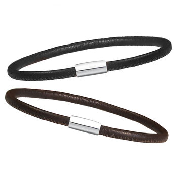 Sterling Silver And Leather Magnetic Bracelet, 3 of 4