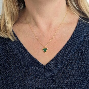 The Triangle Green Onyx Necklace, Gold Plated, 2 of 7