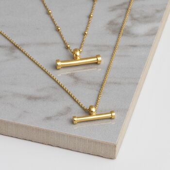 Sterling Silver Gold Plated T Bar Necklace, 5 of 9
