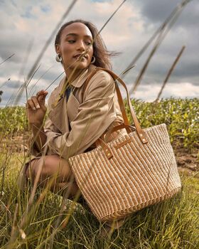 Gold And Natural Pinstripe Sisal Shopper, 2 of 5