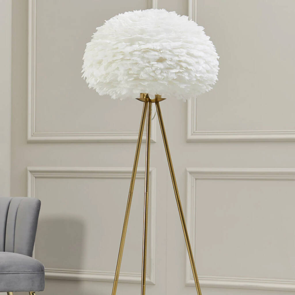 Tripod Floor Lamp With Feather Shade, 1 of 3
