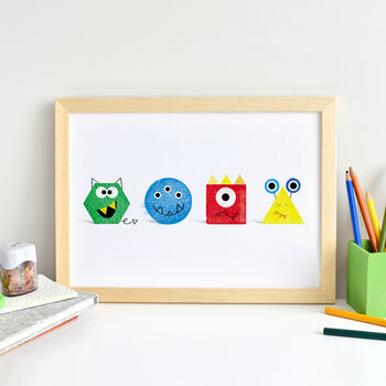 Cute Children’s Monster Character Shape Art Print, 4 of 4