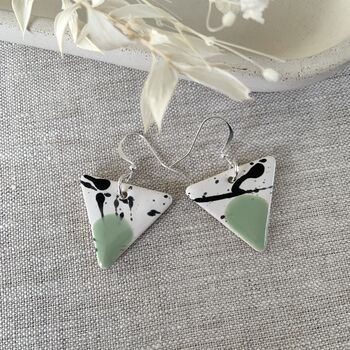 Mint Green Geometric Clay Ceramic Triangle Earrings, 5 of 10