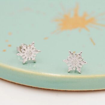 Snowflake Stud Earrings In Sterling Silver, 7 of 12