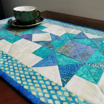 Table Runner With Star Patchwork In Blues And Greens, 6 of 10