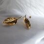 Textured Leaf Stud Earrings In 16 K Gold And 925 Sterling Silver, thumbnail 8 of 12