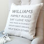 Personalised Family Rules Cushion, thumbnail 1 of 4