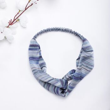 Stripes Blue Mulberry Silk Headband, 7 of 7
