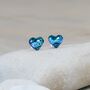 Heart Shaped Blue Stud Earrings, thumbnail 1 of 10