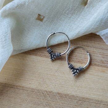 Silver Sterling Oxidised Wired Tribal Hoops, 2 of 4