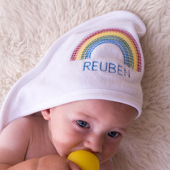 Personalised Rainbow Hooded Baby Towel, 2 of 4