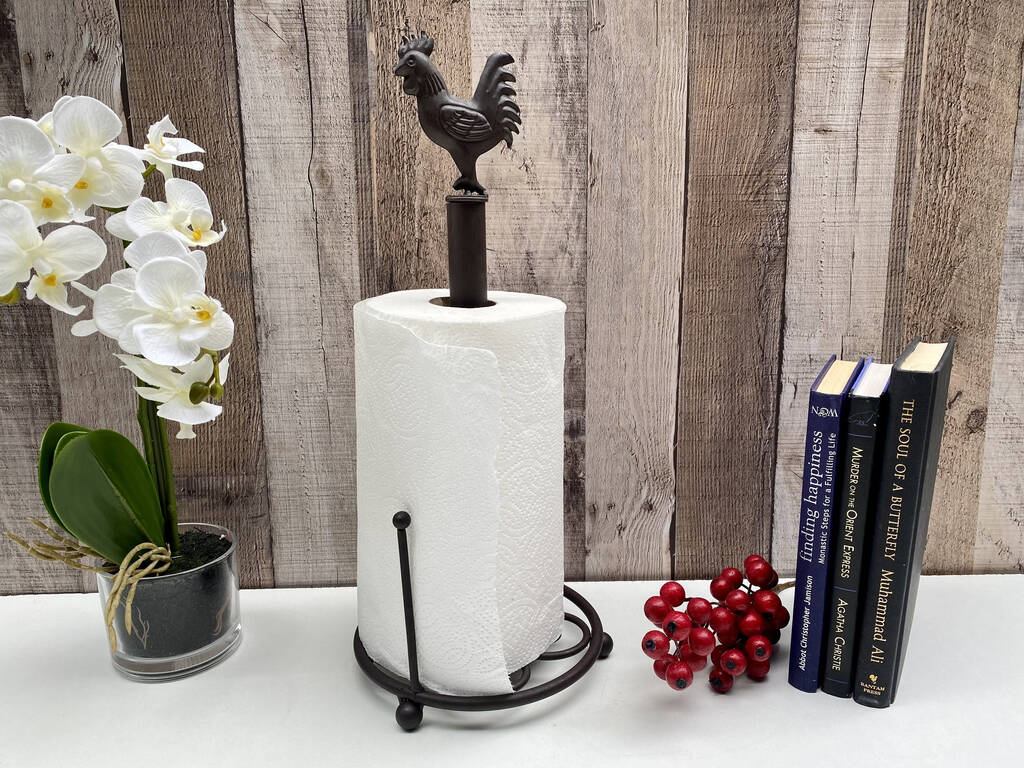 Brown Iron Cockerel Kitchen Roll Holder Metal Stand, 1 of 10