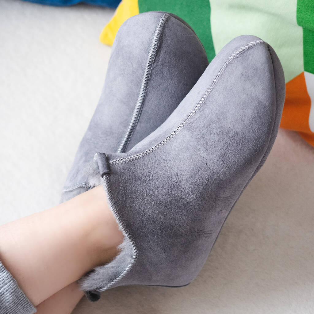Unisex 100% Natural Sheepskin Slippers In Grey, 1 of 5