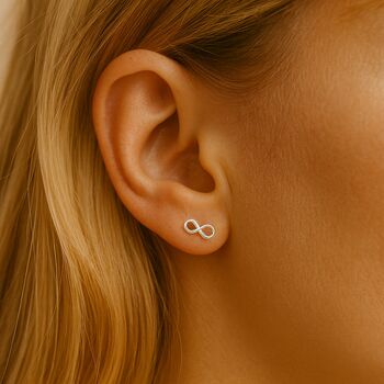 Mother And Daughter Sterling Silver Infinity Symbol Stud Earrings, 6 of 9