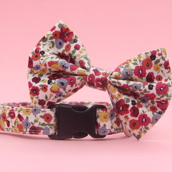 Poppy Floral Dog Collar, Bow And Lead Set, 9 of 12