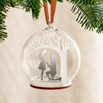 Metallic Engagement Silhouette And Tree Personalised Christmas Bauble, 5 of 6