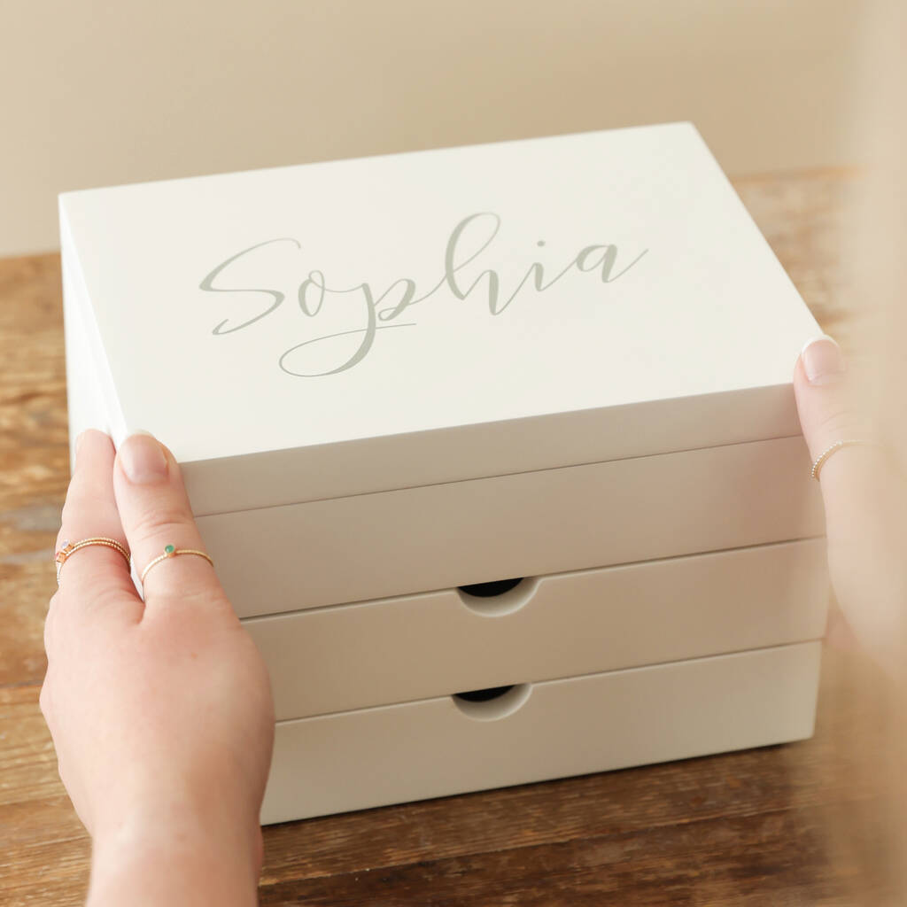 Personalised Name White Jewellery Box With Drawers, 1 of 7