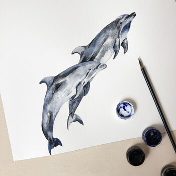 Dolphins Watercolour Fine Art Print, 2 of 4
