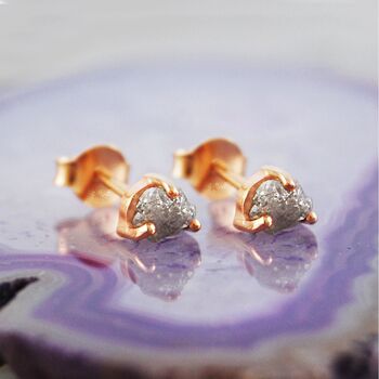 Tiny Gold Raw Diamond April Birthstone Gold Stud Earrings, 2 of 4