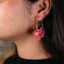 Gold Plated Petal Floral Fabric Large Hoop Earrings, thumbnail 3 of 9