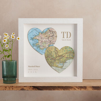 Two Map Hearts Wedding Anniversary Print, 6 of 12