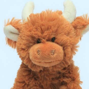 Mini Highland Brown Cow Plush Soft Toy, Gift Boxed, 4 of 11