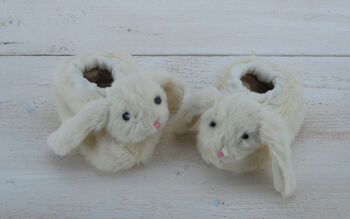 Cream Bunny Baby Slippers, Personalised, Gift Boxed, 7 of 7