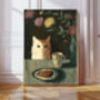 White Cat Table Portrait Art Print, thumbnail 1 of 4
