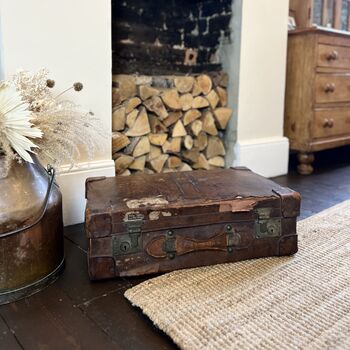 Vintage Brown Leather Monogrammed Suitcase, 9 of 10