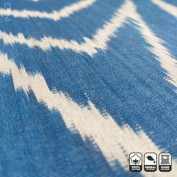 Blue And Ivory Traditional Handwoven Ikat Cushion Cover, 5 of 7