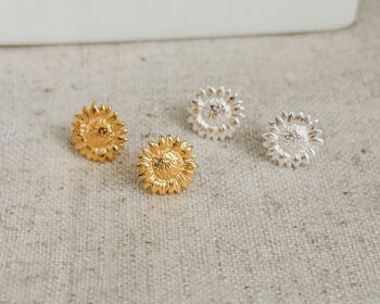 Sterling Silver Sunflower Stud Earrings, 2 of 3