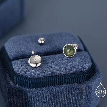 Natural Moss Agate Screw Back Earrings In Sterling Silver, 4 of 12