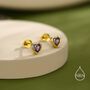 Tiny Amethyst Purple Cz Heart Stud Earrings, thumbnail 5 of 12